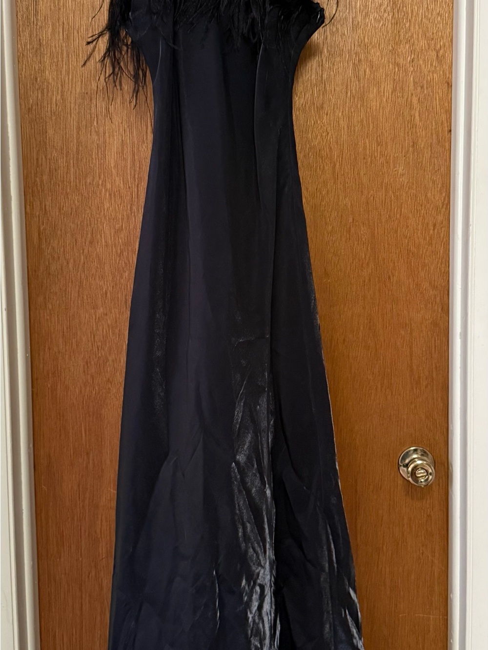 Y2K Elegant Black Ostrich Feather-Trim Evening Dress RARE